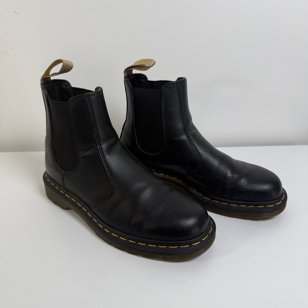 Dr. Martens Black Leather Chelsea Ankle Boots with Yellow Stitching